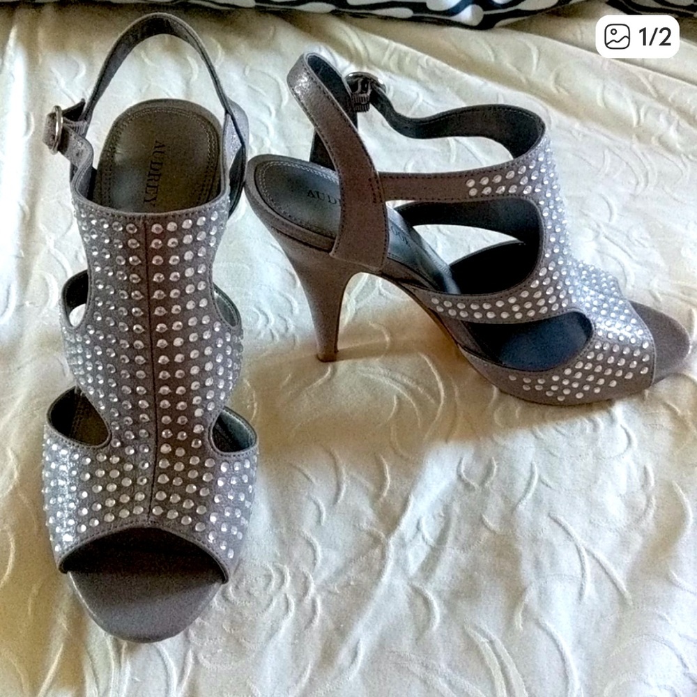Silver/rhinestones Heels by Audrey Brooke size 6